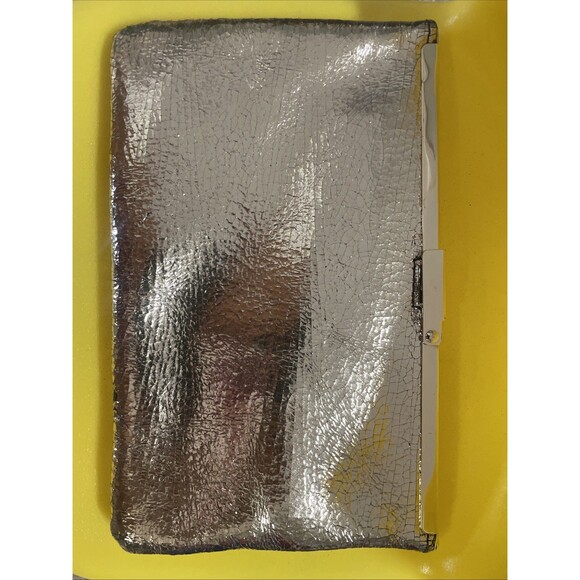 J Crew Collection Womens Faux Leather Gold Lamé Hinge Clutch Handbag Wallet - Picture 4 of 10